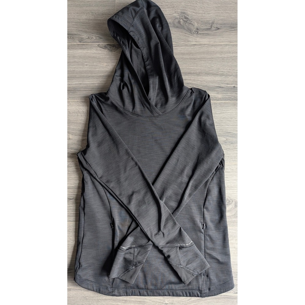 Athleta Womens Space Dye Tulip Back Hoodie Charcoal Gray Thumbhole Activewear M - Picture 6 of 16